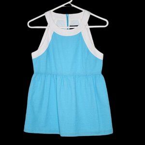 Lauren James Layla Peplum Seersucker Top Size XS Sleeveless Blue White
